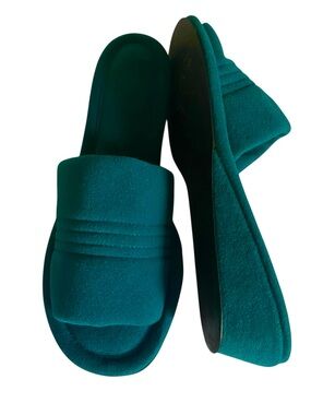 Vintage Vanity Fair Plush Velour Wedge Washable Slippers Teal Granny Chic